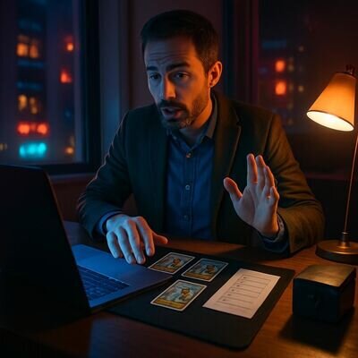 Online-Kartenberatung mit sichtbarer Notiz zum Beratungsrahmen, symbolisiert Klarheit und Datenschutz.