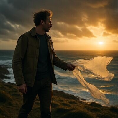 Eine Person in weiter Natur wirkt ruhig und geerdet, als w&uuml;rde sie sich selbst annehmen.