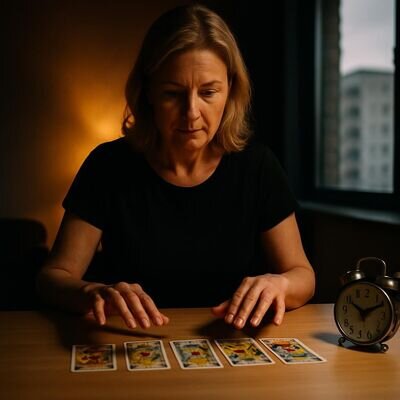 Eine Person betrachtet ein ausgelegtes Kartenbild und markiert gedanklich ein Zeitfenster.