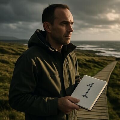 Eine Person betrachtet nachdenklich Notizen und plant kleine n&auml;chste Schritte.