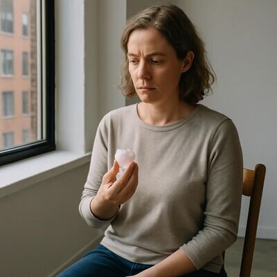 Eine Person h&auml;lt einen Rosenquarz in der Hand und atmet bewusst, als Symbol f&uuml;r Selbstregulation und Herzruhe.