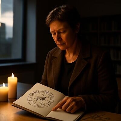 Eine Person betrachtet symbolische Jahreszeiten-Elemente als Orientierung f&uuml;r &Uuml;berg&auml;nge.