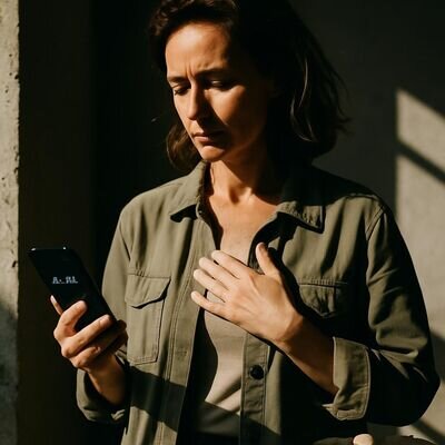 Eine Person h&auml;lt kurz inne und sortiert Gedanken; warmes, lebensnahes Umfeld.