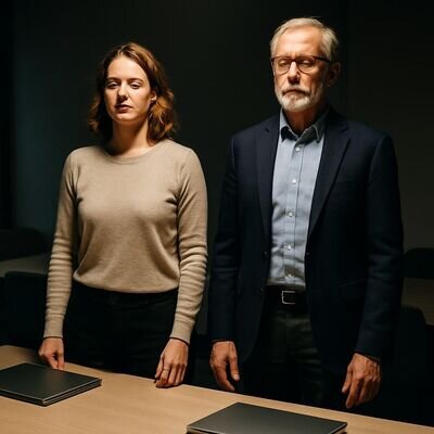 Zwei Kolleg:innen machen eine kurze Achtsamkeitspause vor einem Meeting, ohne gro&szlig;es Aufsehen.