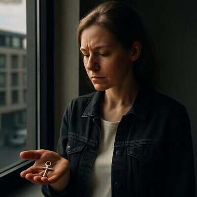 Eine Person betrachtet ein Ankh als Symbol f&uuml;r Lebendigkeit und Ausrichtung im Alltag.