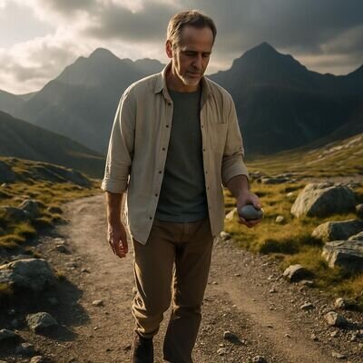 Eine Person &uuml;bt Gehmeditation in weiter Natur und findet Ruhe trotz innerer Unruhe.