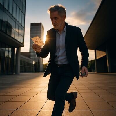 Eine Person in urbaner Umgebung in Bewegung, Symbol f&uuml;r Ver&auml;nderung und Kurswechsel.