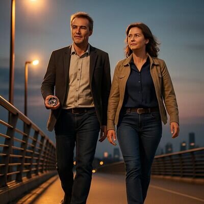 Zwei Menschen gehen gemeinsam &uuml;ber eine Br&uuml;cke, als Metapher f&uuml;r Verbindung zwischen Weltsichten.