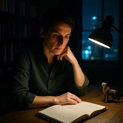 Eine Person in einem ruhigen Innenraum, die einen Traum notiert, als Symbol für Traumdeutung und Reflexion.