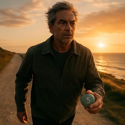 Eine Person geht bewusst in der Natur, mit sichtbarem Zahlen-Symbol als kleines Detail.