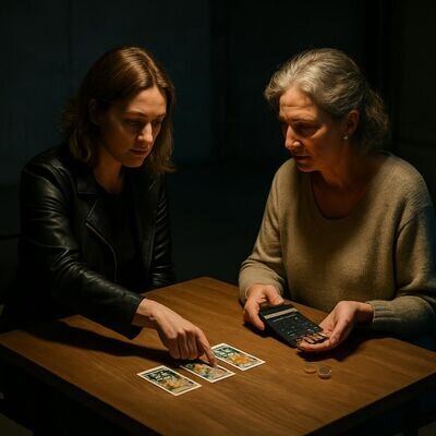 Zwei Personen besprechen Karten und Finanzen in konzentrierter Atmosph&auml;re.