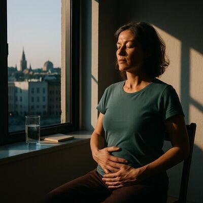 Eine Person sitzt morgens am offenen Fenster und atmet bewusst, bevor der Tag beginnt.