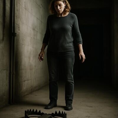 Eine erwachsene Person erkennt im Traum symbolisch die Enge einer Falle und sucht nach einem Ausweg.