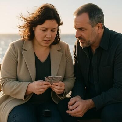 Ein Paar nutzt Karten als ruhigen Gespr&auml;chsrahmen, um Konflikte zu besprechen.