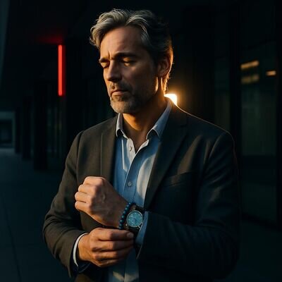 Person ber&uuml;hrt ein Edelsteinarmband als unauff&auml;lligen Reset im Arbeitsalltag.