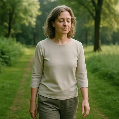 Eine Person geht achtsam im Park, um wieder im K&ouml;rper anzukommen und sich zu regulieren.